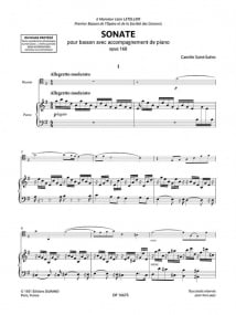 Saint-Saens: Sonate Opus 168 for Bassoon published by Durand